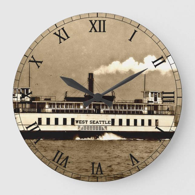 Reloj Redondo Grande Sepia Steamboat Ferry (Anverso)