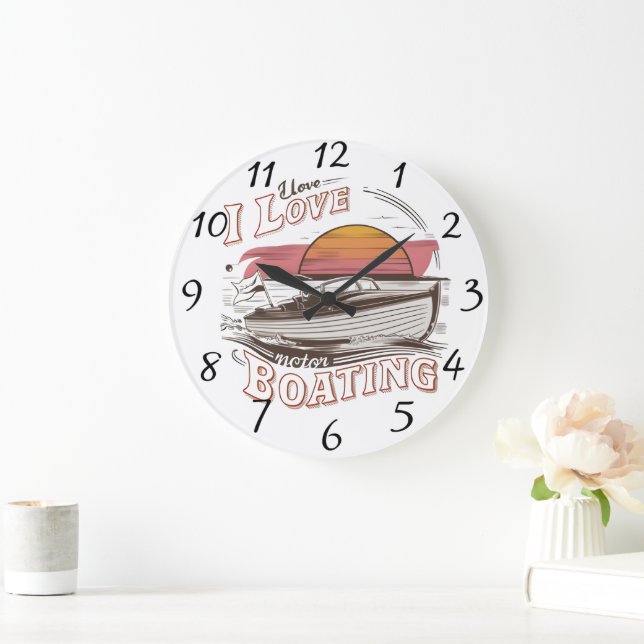 Reloj Redondo Grande Serene Waters: Me encanta el barco motorizado (Hogar)