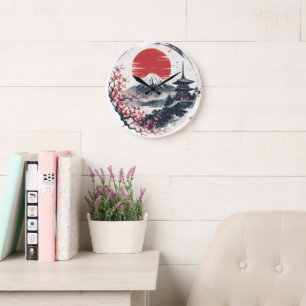 Reloj Redondo Grande Serenidad del atardecer en el Monte Fuji – Arte de