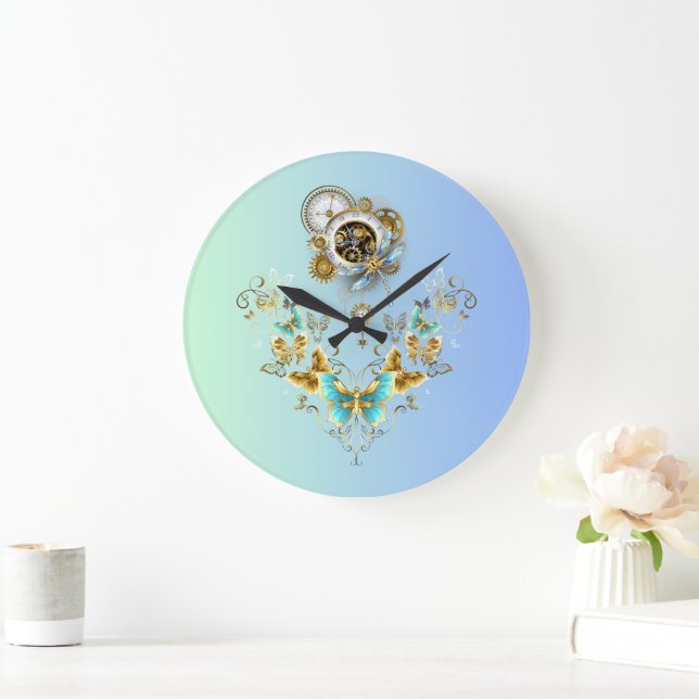 Reloj Redondo Grande Serenidad Mecánica: Elegancia Verde azulada del St (Hogar)