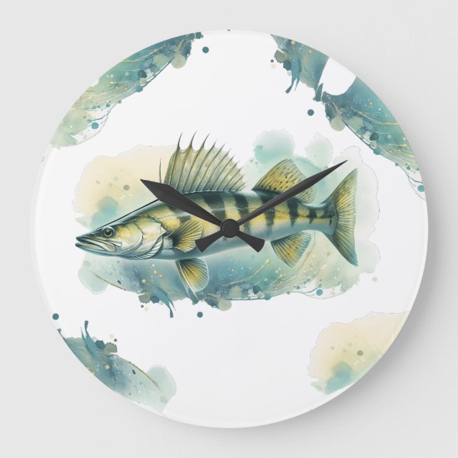 Reloj Redondo Grande Serie acuarela: Zander/Walleye (Anverso)