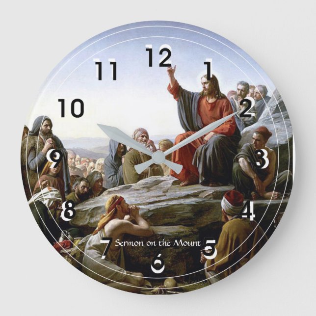 Reloj Redondo Grande Sermón en el Monte, arte fino pintura cristiana (Anverso)