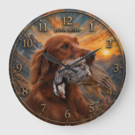 Reloj Redondo Grande Setter Irlandés con Perdiz Chucar ,Arte