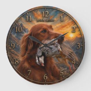 Reloj Redondo Grande Setter Irlandés con Perdiz Chucar ,Arte