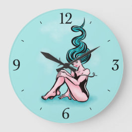 Reloj Redondo Grande Sexy Pin-up Girl With Blue Hair