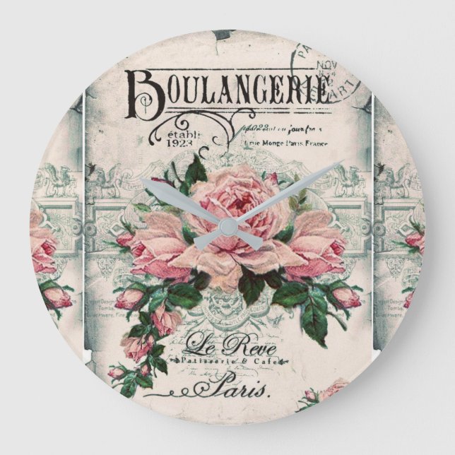 Reloj Redondo Grande shabby chic, desoupage, victoriano, moda francesa, (Anverso)