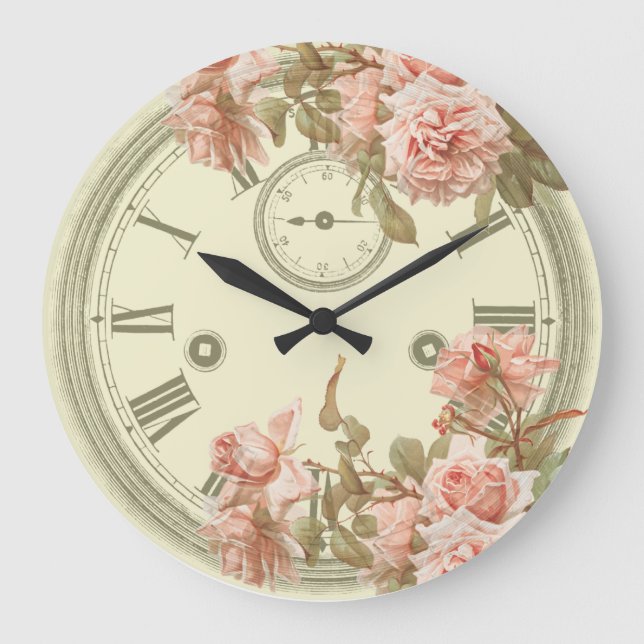 Reloj Redondo Grande Shabby Chic Pink Floral 'Epheera (Anverso)