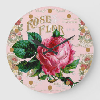 Reloj Redondo Grande Shabby Chic rosa rosa rosado de época
