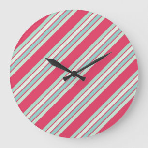 Reloj Redondo Grande Shades of Blue White and Pink Stripes