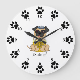 Reloj Redondo Grande Shalom!-Cute Pug dog with Menorah