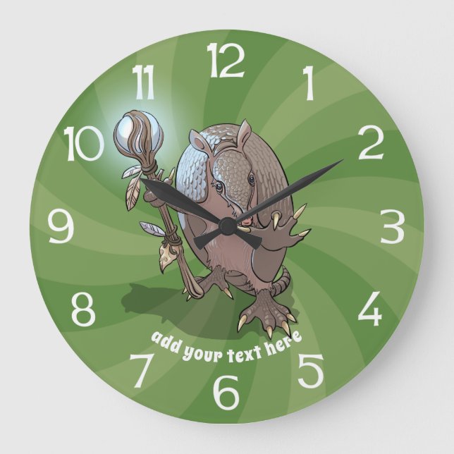 Reloj Redondo Grande Shaman del armadillo y dibujo animado místicos (Anverso)