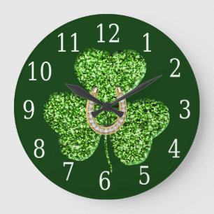 Reloj Redondo Grande Shamrock and Horseshoe Clock
