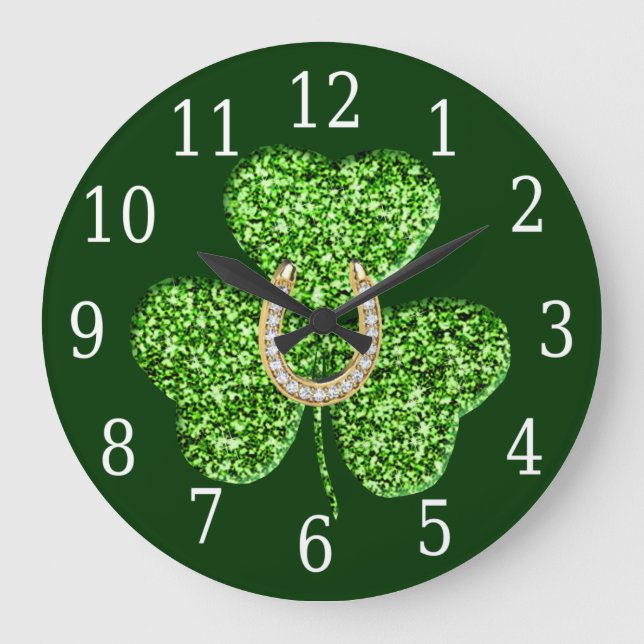 Reloj Redondo Grande Shamrock and Horseshoe Clock (Anverso)