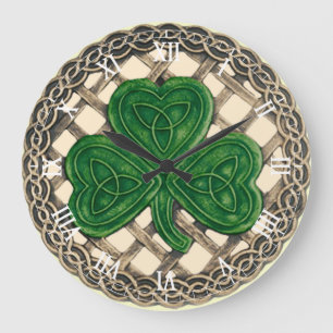 Reloj Redondo Grande Shamrock Beige Y Nudos Celtos Redondos