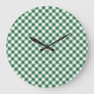 Reloj Redondo Grande Shamrock Green y White Check Gingham Wall Clock