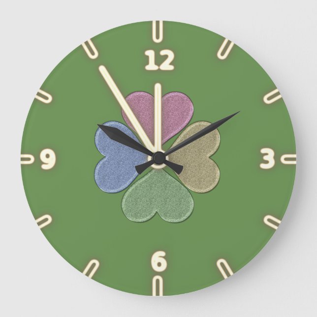 Reloj Redondo Grande Shamrock irlandés verde moderno, Día de San Patric (Anverso)