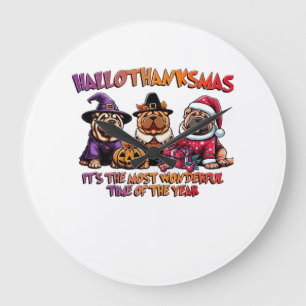 Reloj Redondo Grande Shar Pei Halloween Día de Acción de Gracias Navida