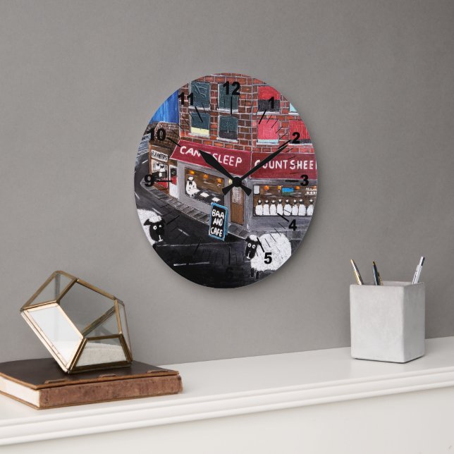 Reloj Redondo Grande Sheep Town Painting by Alfred Fox (Oficina)