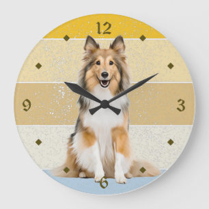 Reloj Redondo Grande Shetland Sheepdog Retro Sunset Clock