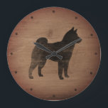 Reloj Redondo Grande Shiba Inu Silhouette Rustic<br><div class="desc">Reloj de pared de Shiba Inu Lover. El diseño de madera está impreso,  no de madera real.</div>