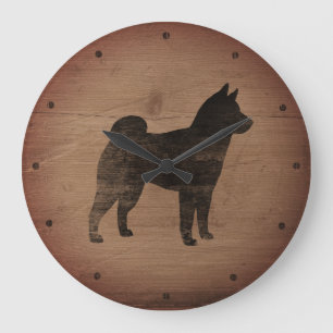 Reloj Redondo Grande Shiba Inu Silhouette Rustic