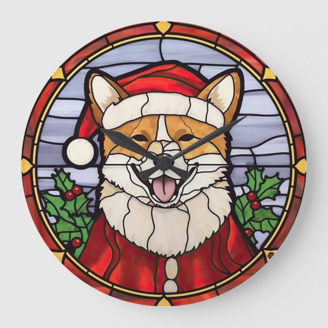 Reloj Redondo Grande Shiba Inu StainGlass Navidades (Anverso)