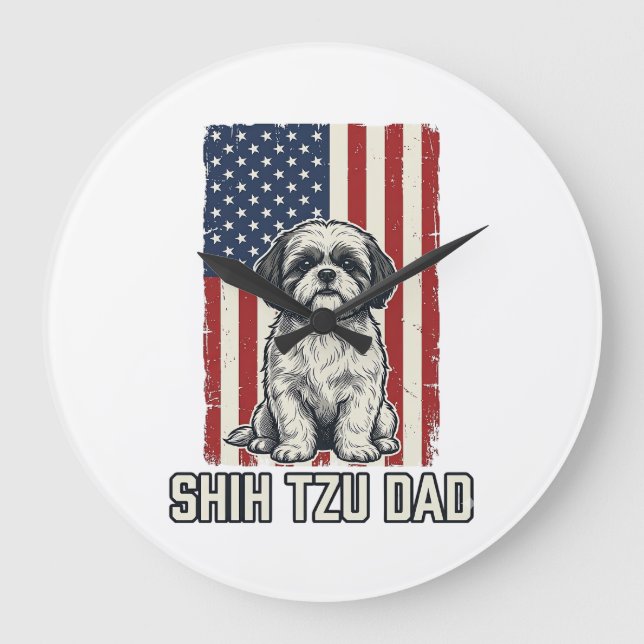 Reloj Redondo Grande Shih Tzu Dad Patriotic Flag Vintage Dog Shirt_1 (Anverso)