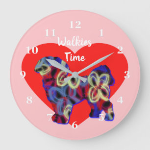 Reloj Redondo Grande Shih Tzu Dog Silhouette Valentine's Day Heart Pink