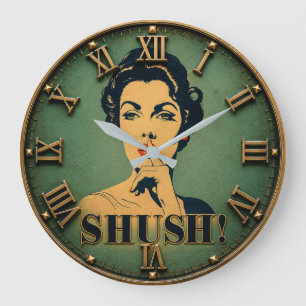 Reloj Redondo Grande Shush Funny Retro Lady Quiet Please Humor Gift