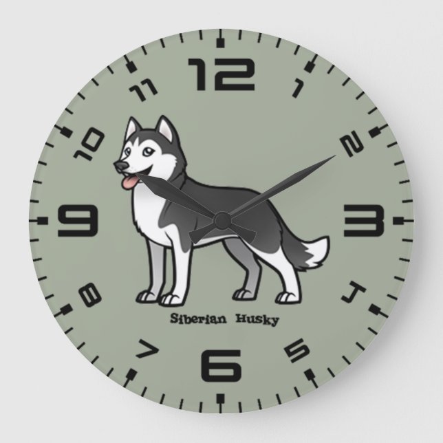 Reloj Redondo Grande Siberian Husky (Anverso)