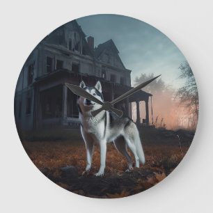 Reloj Redondo Grande Siberian Husky Halloween Aterrador