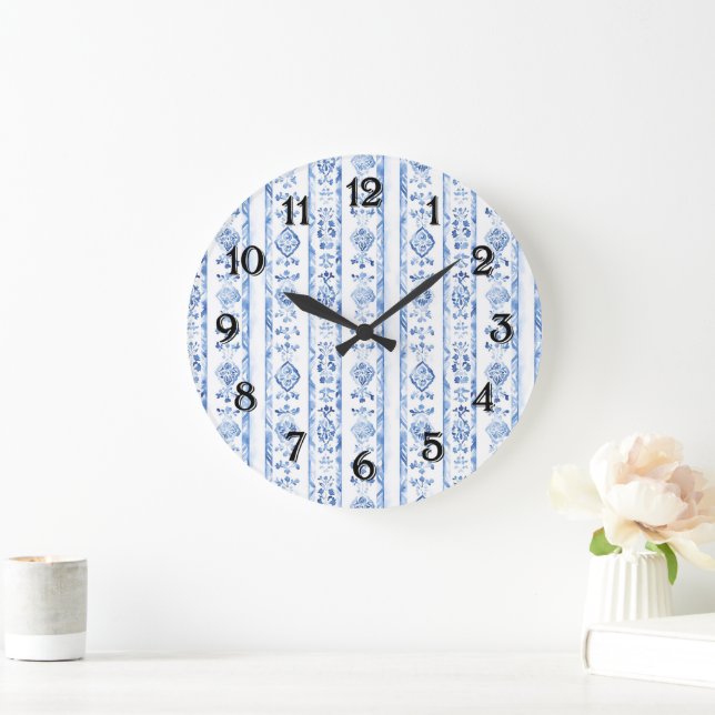 Reloj Redondo Grande Sicilia Italiano Rústico Rayas Azules (Hogar)