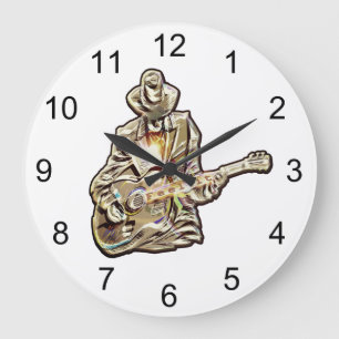 Reloj Redondo Grande Sienta el Blues - Diseño artístico de guitarra