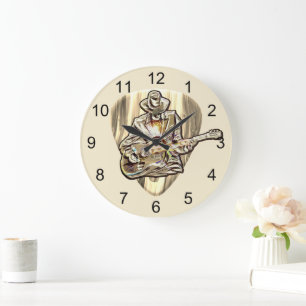 Reloj Redondo Grande Sienta el Blues - Diseño artístico de guitarra