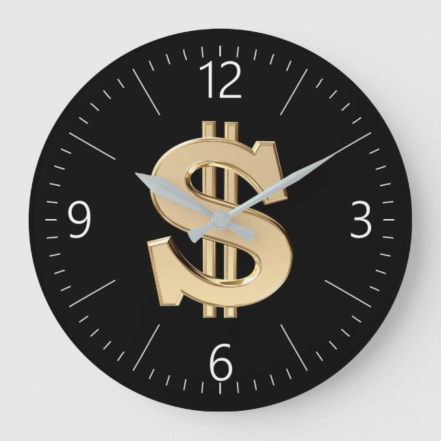 Reloj Redondo Grande signo de dólar 3D (Anverso)