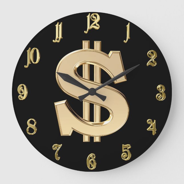 Reloj Redondo Grande Signo de dólar 3D (Anverso)