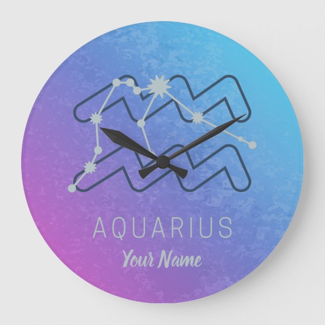 Reloj Redondo Grande Signo de estrella Aquarius Zodiac Horóscopo acuare (Anverso)
