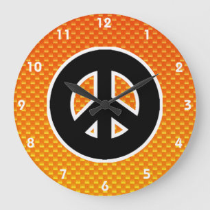 Reloj Redondo Grande Signo de la paz amarillo-naranja