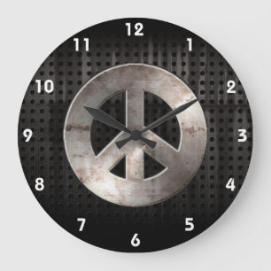 Reloj Redondo Grande Signo de la paz del Grunge