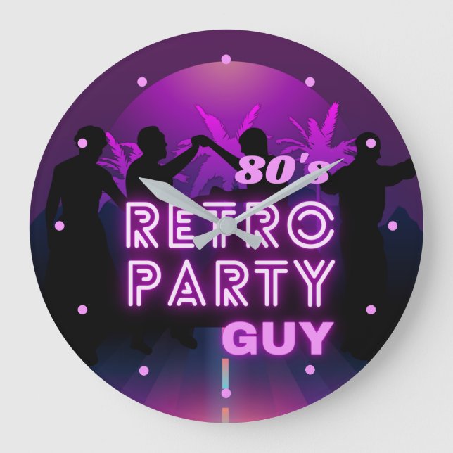 Reloj Redondo Grande Signo de neón púrpura fiesta de baile de discoteca (Anverso)