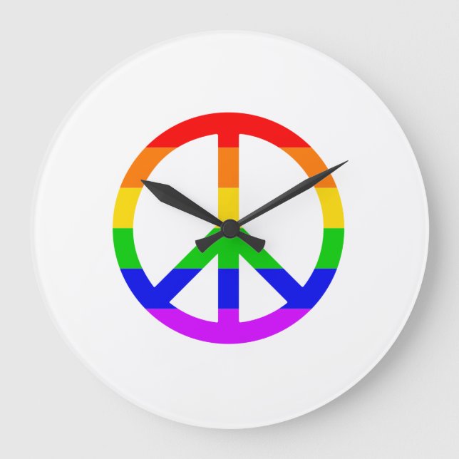 Reloj Redondo Grande Signo de paz arcoiris (Anverso)