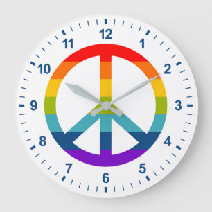 Reloj Redondo Grande Signo de paz arcoiris