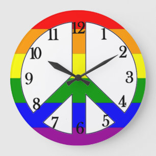 Reloj Redondo Grande Signo de paz con bandera arco iris