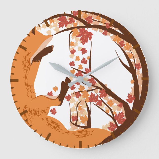 Reloj Redondo Grande Signo de paz de Fox artística otoño deja Poster de (Anverso)