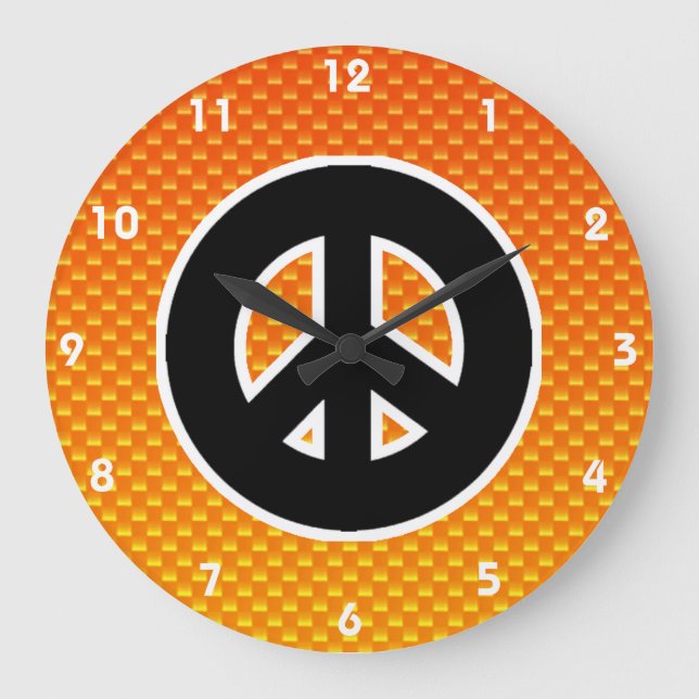 Reloj Redondo Grande Signo de paz del Naranja amarillo (Anverso)