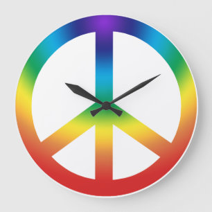 Reloj Redondo Grande Signo de paz en colores arcoiris