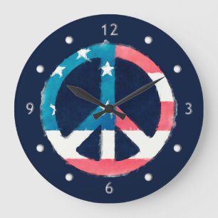 Reloj Redondo Grande Signo de paz estadounidense moreno