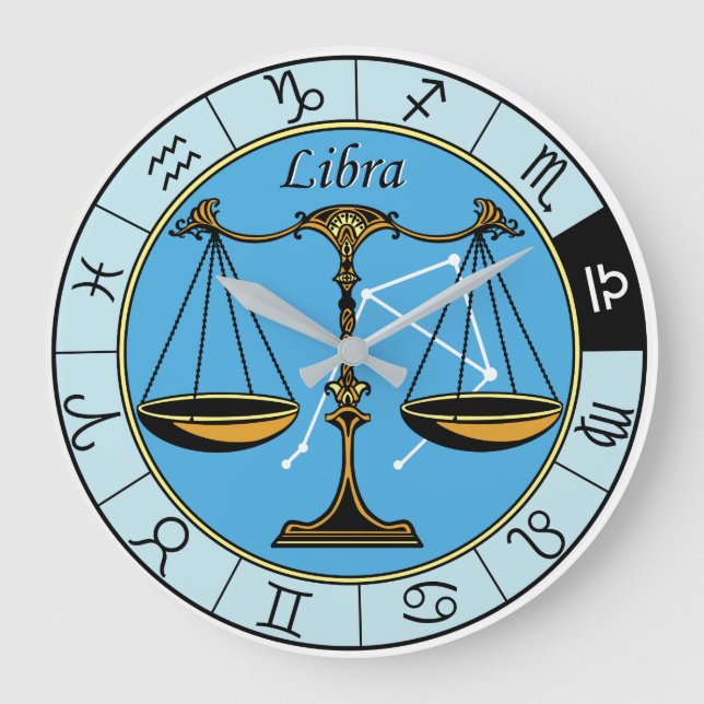 Reloj Redondo Grande signo de zodiaco astrológico de libra (Anverso)