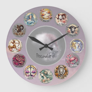 Reloj Redondo Grande Signo del Zodiaco de Flor Caprichosa