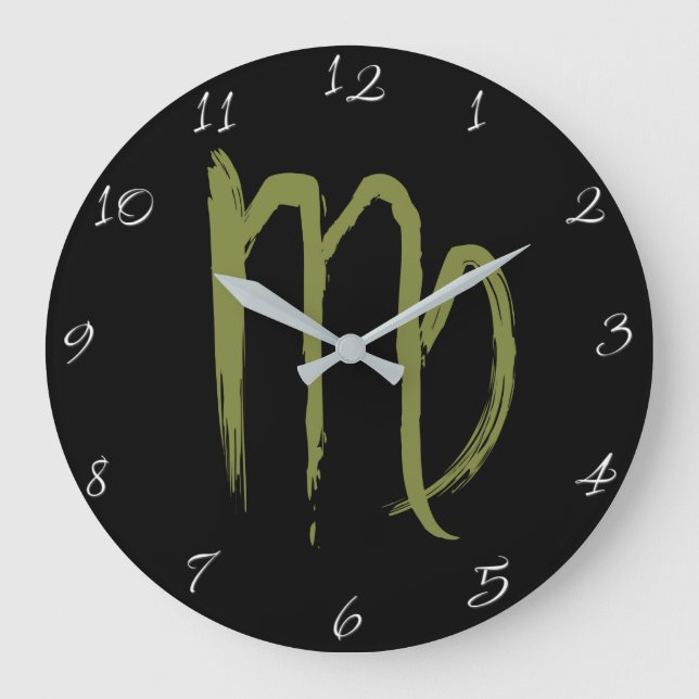 Reloj Redondo Grande Signo del Zodiaco VIRGO Cumpleaños de Julio Agosto (Anverso)